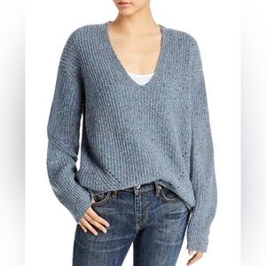rag & bone Donegal V Neck Blue Confetti Chunky Knit Sweater Wool Blend Sz Medium